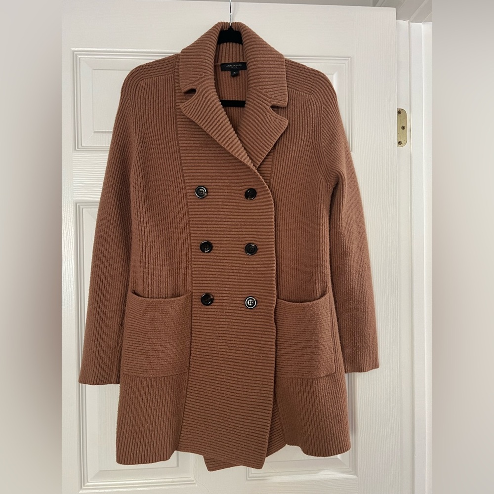 Ann Taylor Double-Breasted Tan Pea Coat